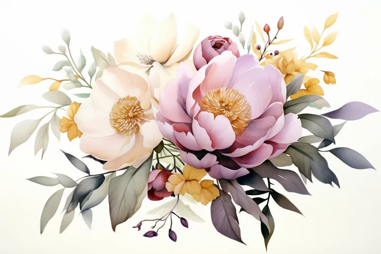 Watercolor Flowers Bouquets, illustration Background