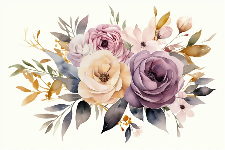 Watercolor Flowers Bouquets, illustration Background