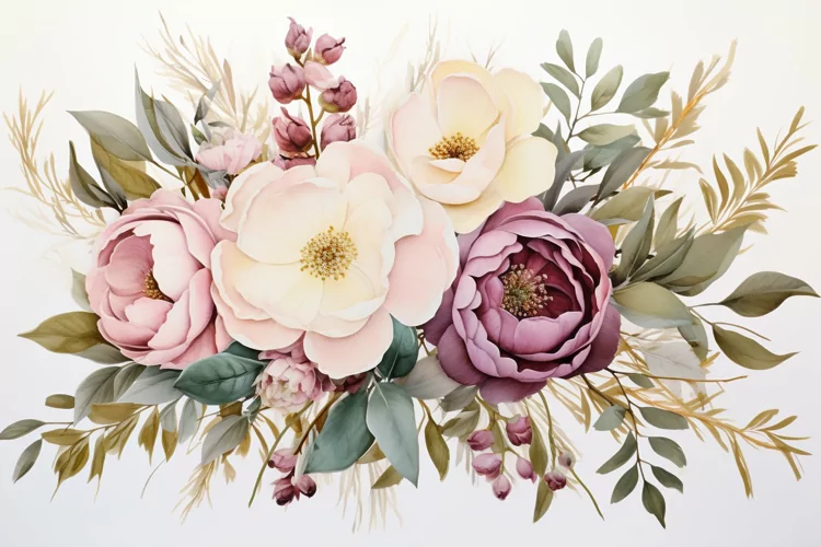 Watercolor Flowers Bouquets, illustration Background
