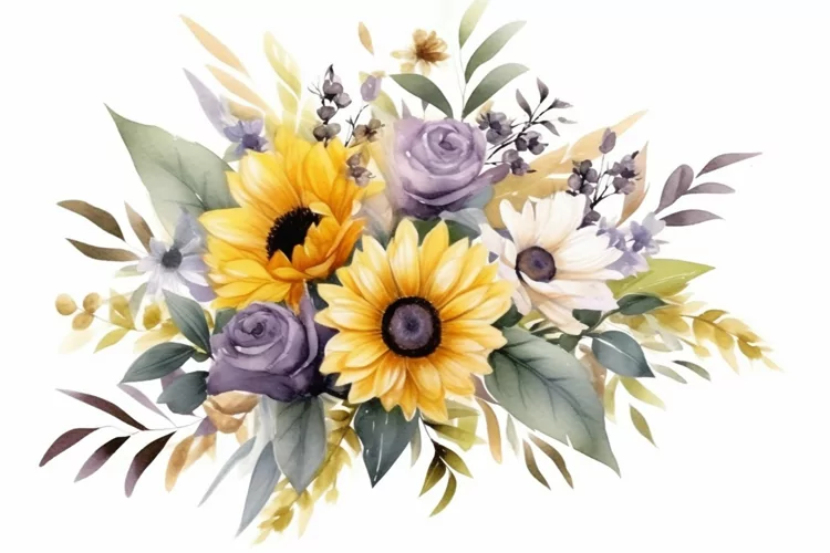 Watercolor Flowers Bouquets, illustration Background