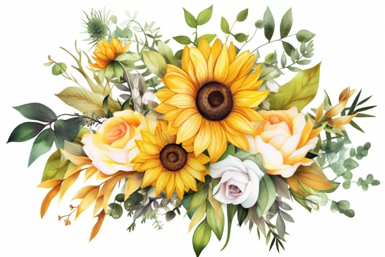 Watercolor Flowers Bouquets, illustration Background