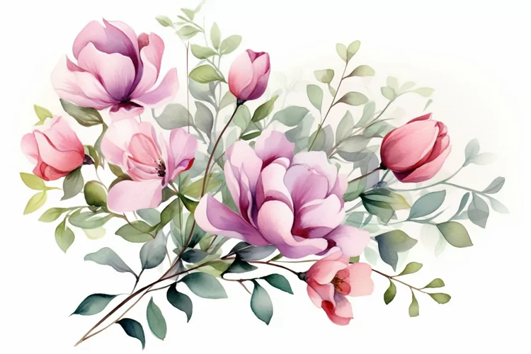 Watercolor Flowers Bouquets, illustration Background