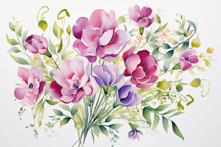 Watercolor Flowers Bouquets, illustration Background