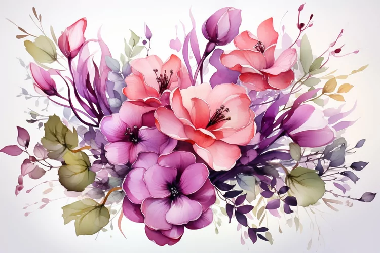 Watercolor Flowers Bouquets, illustration Background