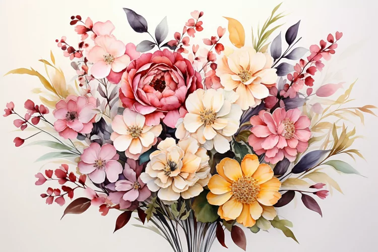 Watercolor Flowers Bouquets, illustration Background
