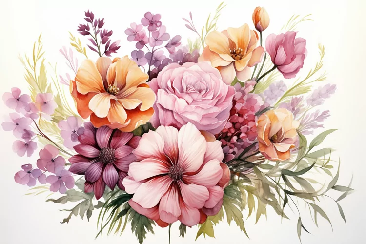 Watercolor Flowers Bouquets, illustration Background