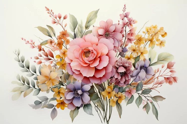 Watercolor Flowers Bouquets, illustration Background