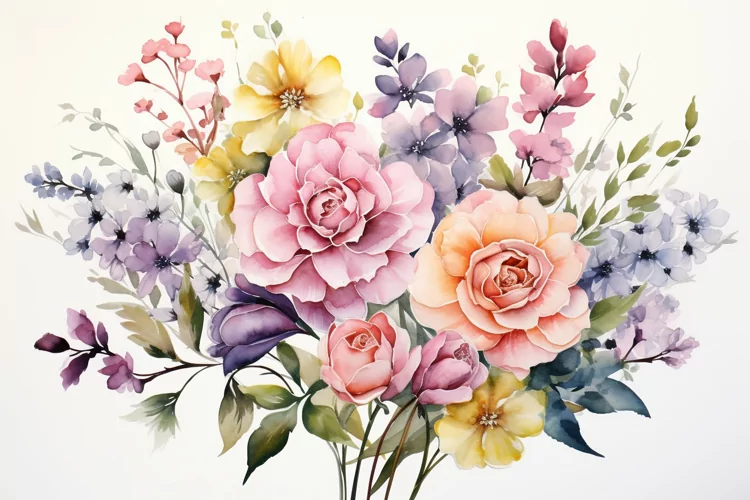 Watercolor Flowers Bouquets, illustration Background
