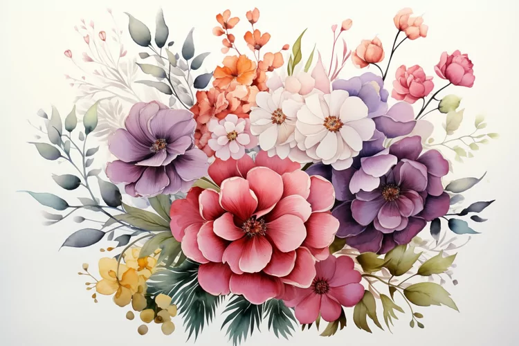 Watercolor Flowers Bouquets, illustration Background
