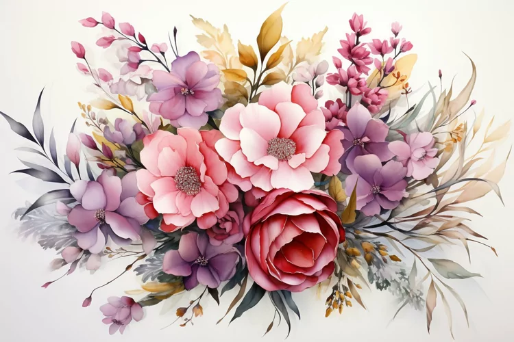 Watercolor Flowers Bouquets, illustration Background
