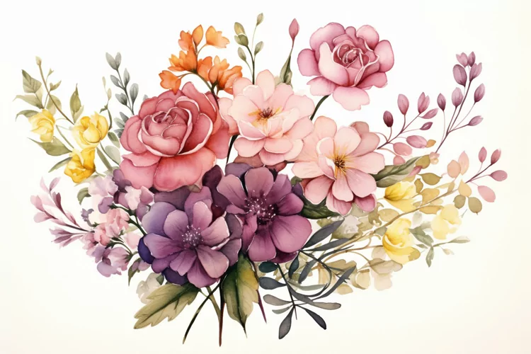 Watercolor Flowers Bouquets, illustration Background