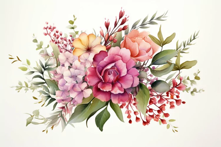 Watercolor Flowers Bouquets, illustration Background