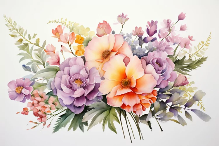 Watercolor Flowers Bouquets, illustration Background