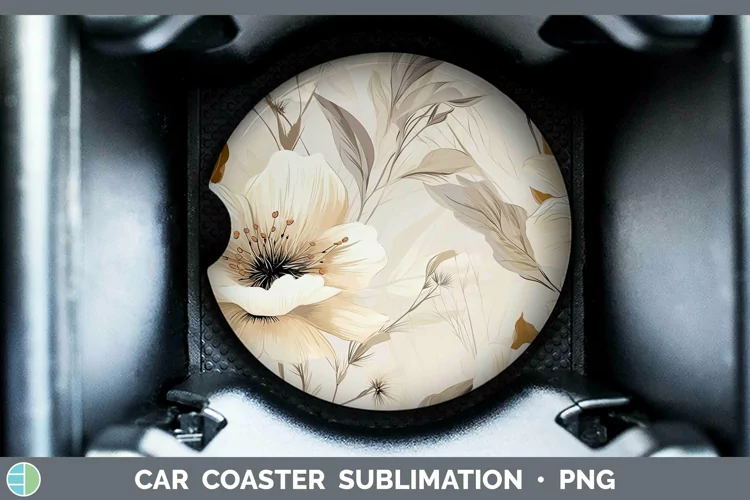 Watercolor Flowers Brown Car Coaster Sublimation Coaster Des
