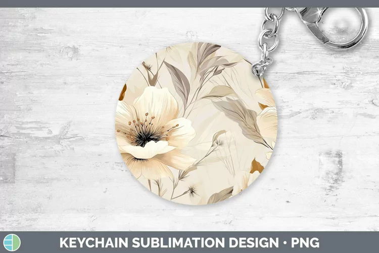 Watercolor Flowers Brown Keychain Sublimation Keyring Design