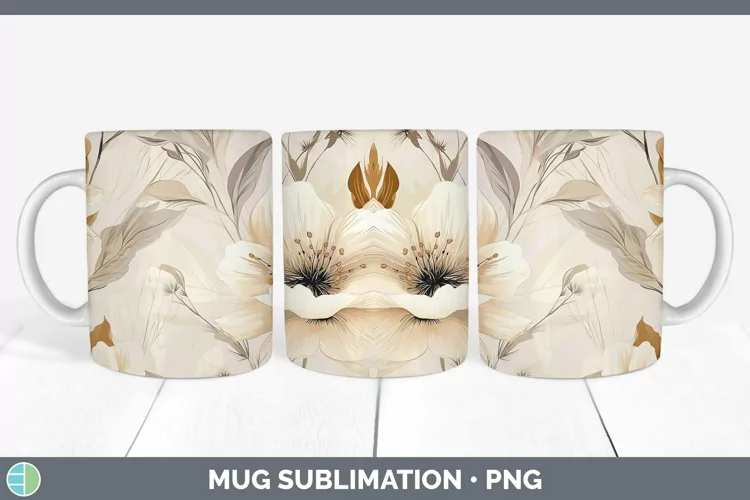 Watercolor Flowers Brown Mug Wrap Sublimation Coffee Cup Des