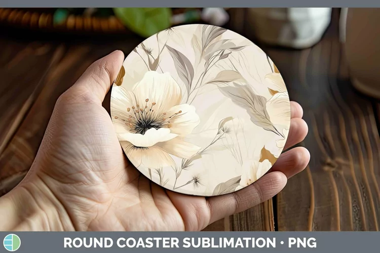 Watercolor Flowers Brown Round Coaster Sublimation Coaster D