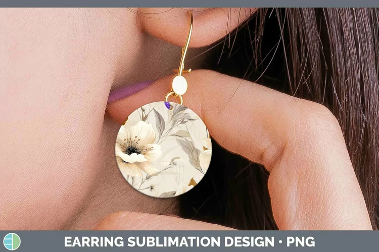 Watercolor Flowers Brown Round Earrings Sublimation Earrings