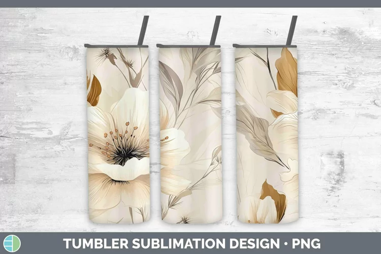 Watercolor Flowers Brown Tumbler Sublimation 20 oz Skinny Tu
