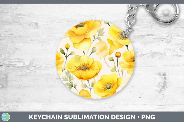 Watercolor Flowers Buttercup Keychain Sublimation Keyring De