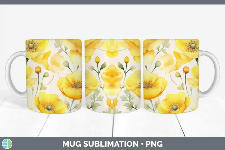 Watercolor Flowers Buttercup Mug Wrap Sublimation Coffee Cup