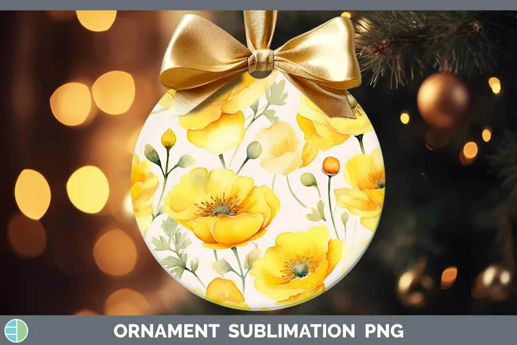 Watercolor Flowers Buttercup Ornament Sublimation Bauble Des