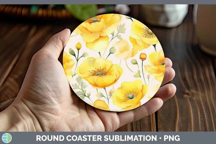 Watercolor Flowers Buttercup Round Coaster Sublimation Coast