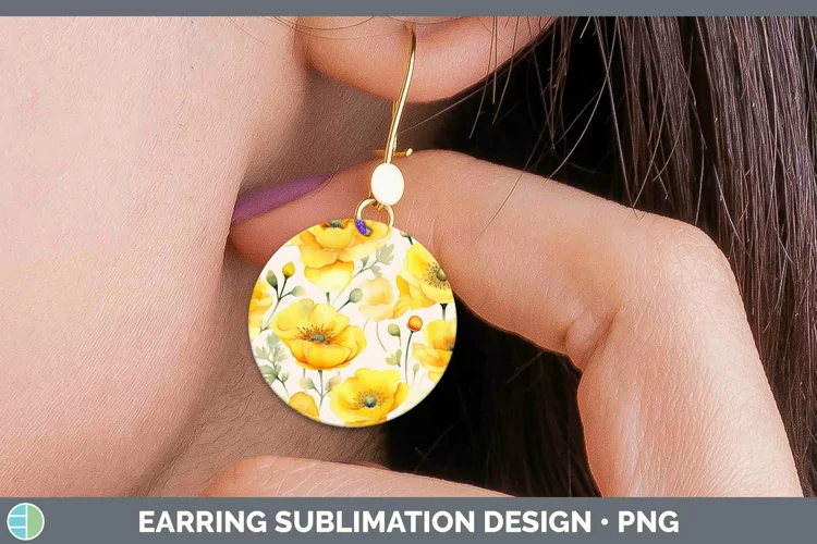Watercolor Flowers Buttercup Round Earrings Sublimation Earr