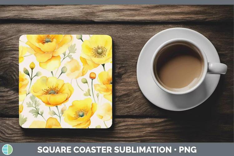 Watercolor Flowers Buttercup Square Coaster Sublimation Coas