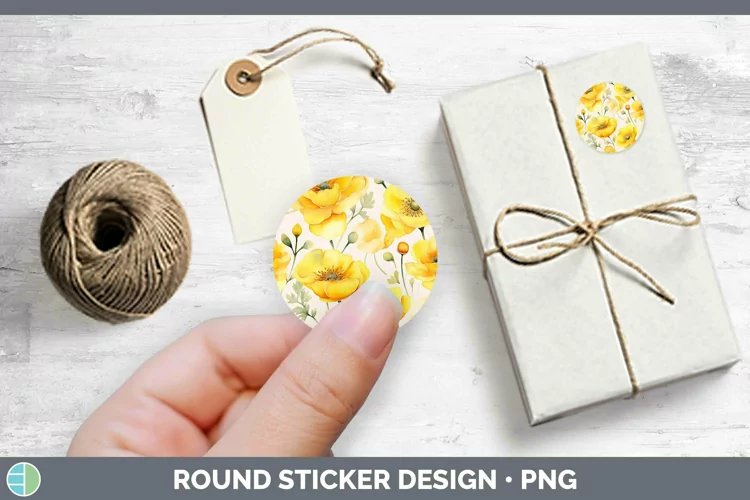 Watercolor Flowers Buttercup Stickers | Round Labels Designs
