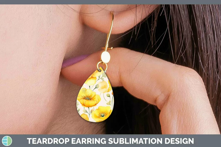 Watercolor Flowers Buttercup Teardrop Earrings Sublimation E