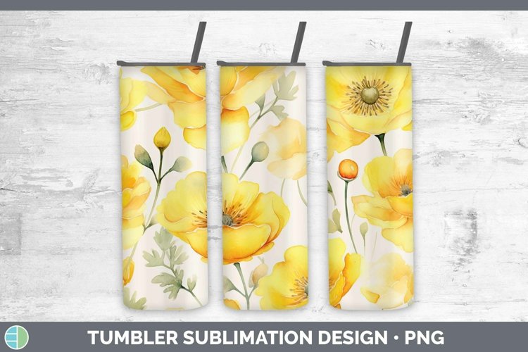 Watercolor Flowers Buttercup Tumbler Sublimation 20 oz Skinn