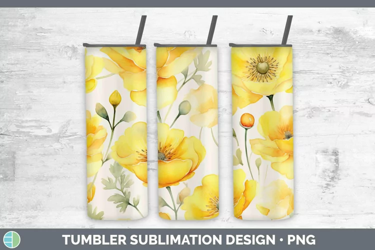 Watercolor Flowers Buttercup Tumbler Sublimation 20 oz Skinn