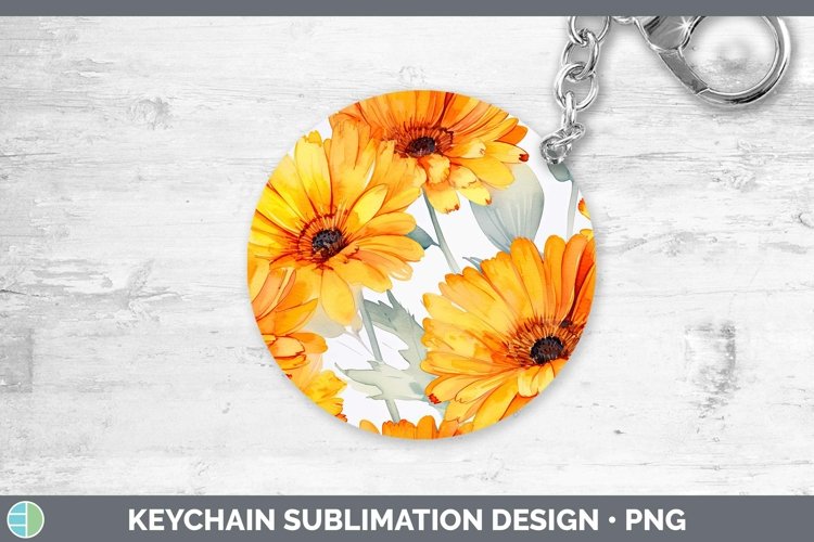 Watercolor Flowers Calendula Keychain Sublimation Keyring De