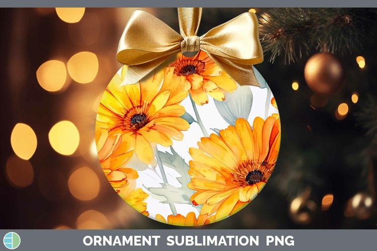 Watercolor Flowers Calendula Ornament Sublimation Bauble Des