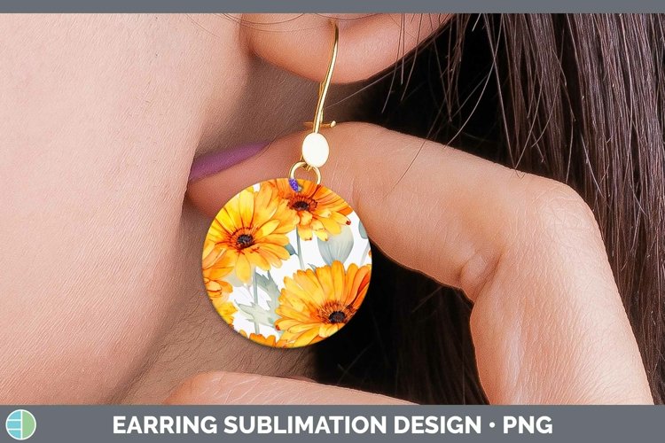 Watercolor Flowers Calendula Round Earrings Sublimation Earr