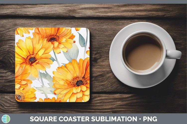 Watercolor Flowers Calendula Square Coaster Sublimation Coas
