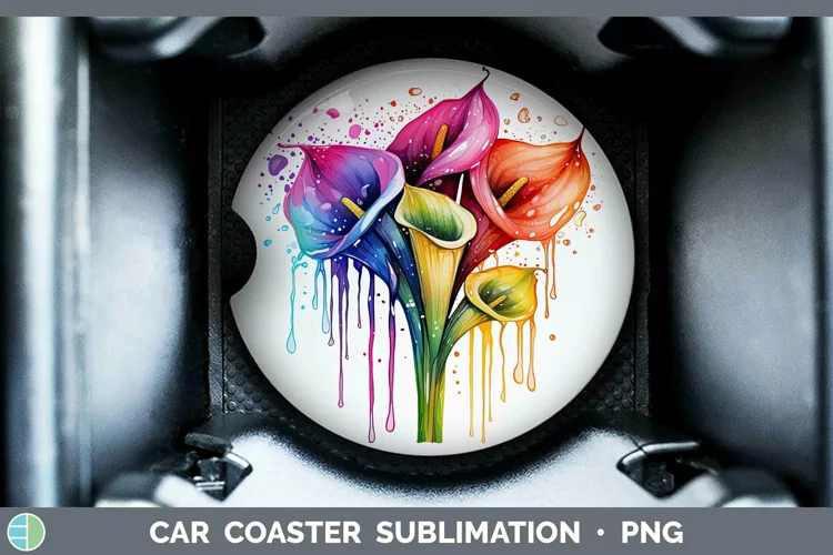 Watercolor Flowers Calla Lily Car Coaster Sublimation Coaste
