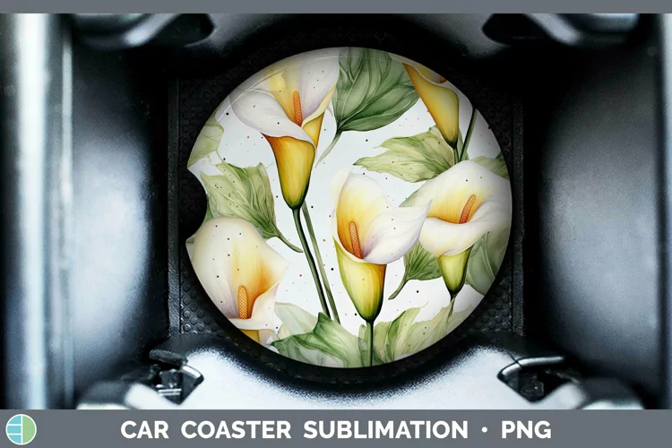 Watercolor Flowers Calla Lily Car Coaster Sublimation Coaste