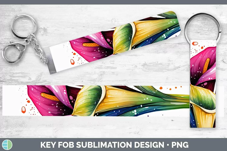 Watercolor Flowers Calla Lily Key Fob Sublimation Wristlet D