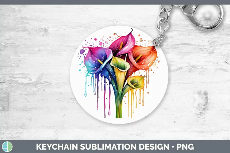 Watercolor Flowers Calla Lily Keychain Sublimation Keyring D