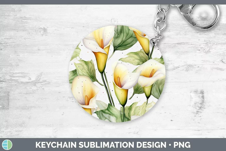 Watercolor Flowers Calla Lily Keychain Sublimation Keyring D