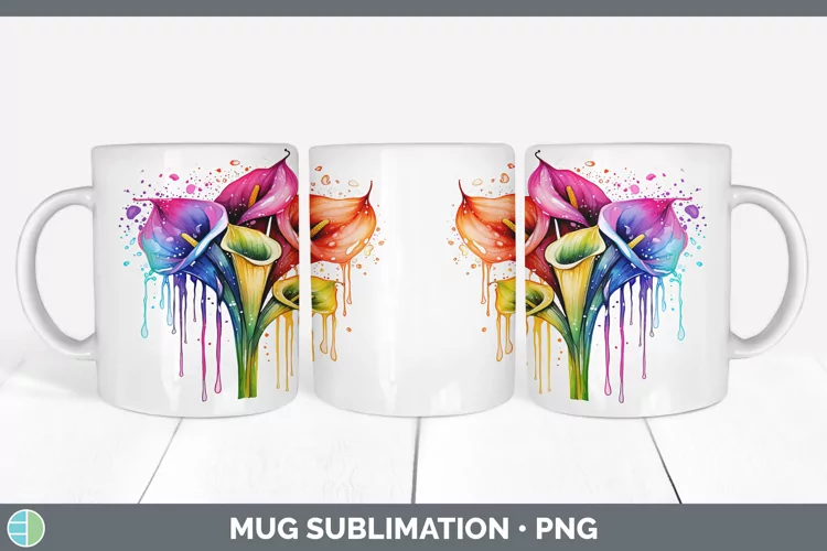 Watercolor Flowers Calla Lily Mug Wrap Sublimation Coffee Cu