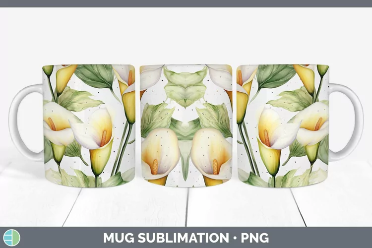 Watercolor Flowers Calla Lily Mug Wrap Sublimation Coffee Cu
