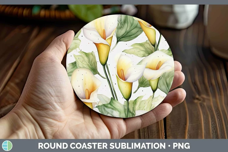 Watercolor Flowers Calla Lily Round Coaster Sublimation Coas