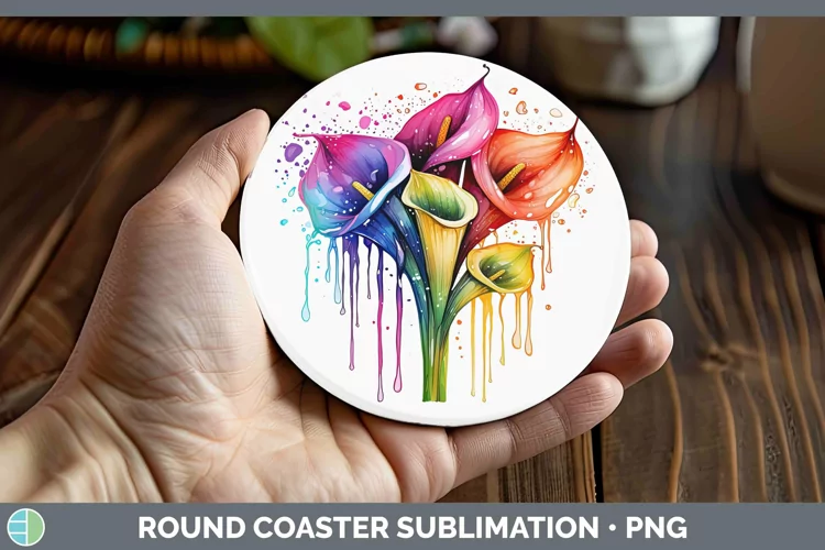 Watercolor Flowers Calla Lily Round Coaster Sublimation Coas