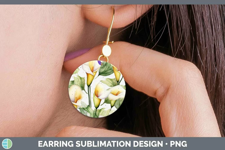 Watercolor Flowers Calla Lily Round Earrings Sublimation Ear