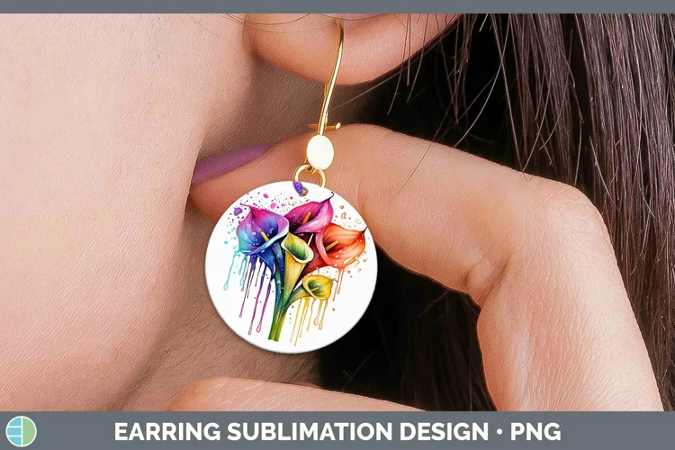 Watercolor Flowers Calla Lily Round Earrings Sublimation Ear
