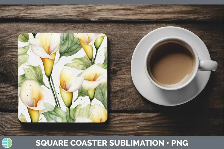 Watercolor Flowers Calla Lily Square Coaster Sublimation Coa