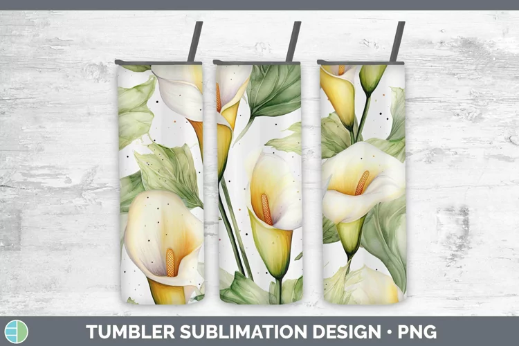 Watercolor Flowers Calla Lily Tumbler Sublimation 20 oz Skin